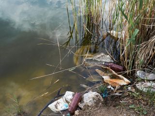Water pollution, garbage plastic in the river